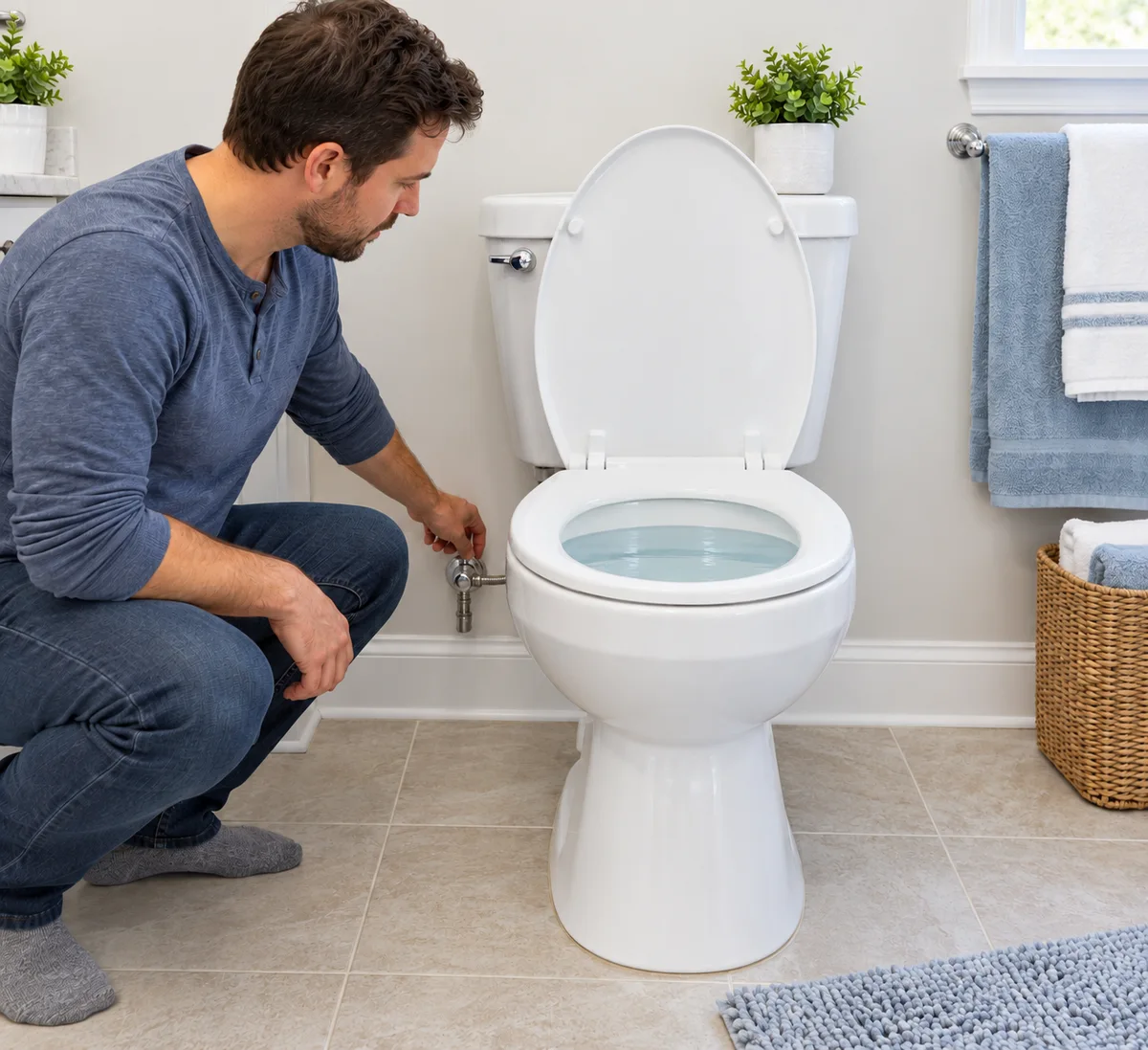 Fermeture de l’arrivée d’eau de toilettes dont la cuvette est remplie